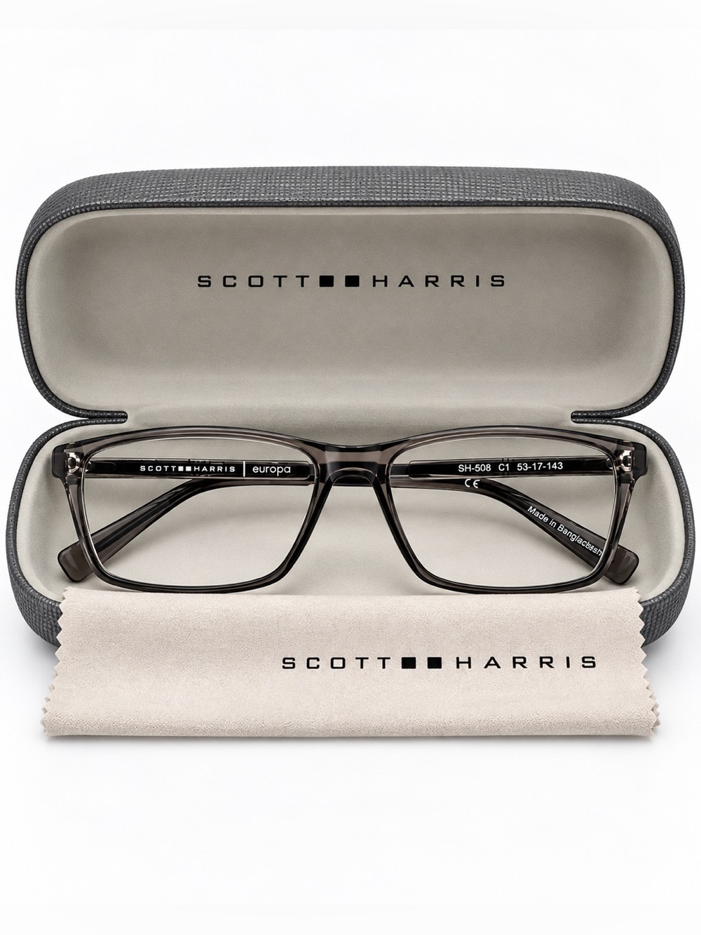 Scott Harris SH-508 C1 Eyeglass Frames 53-17-143 Smoke Black + Case